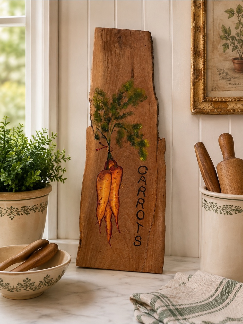Hand-Painted Carrot
Rustic Wood Wall Art - Farmhouse Kitchen
Decor